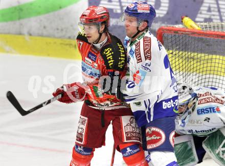 EBEL. Eishockey Bundesliga. EC Pasut VSV gegen KAC. Mickey Elick,  (VSV), Gregor Hager (KAC). Villach, am 5.2.2010.
Foto: Kuess 


---
pressefotos, pressefotografie, kuess, qs, qspictures, sport, bild, bilder, bilddatenbank