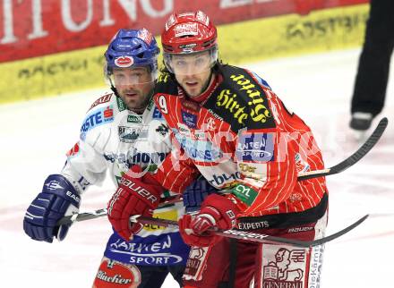 EBEL. Eishockey Bundesliga. EC Pasut VSV gegen KAC. Gerhard Unterluggauer, (VSV), Christoph Brandner  (KAC). Villach, am 5.2.2010.
Foto: Kuess 


---
pressefotos, pressefotografie, kuess, qs, qspictures, sport, bild, bilder, bilddatenbank