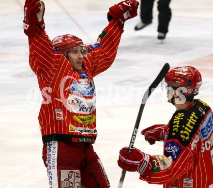 EBEL. Eishockey Bundesliga. EC Pasut VSV gegen KAC. Torjubel Dieter Kalt, Andrew Schneider (KAC). Villach, am 5.2.2010.
Foto: Kuess 


---
pressefotos, pressefotografie, kuess, qs, qspictures, sport, bild, bilder, bilddatenbank