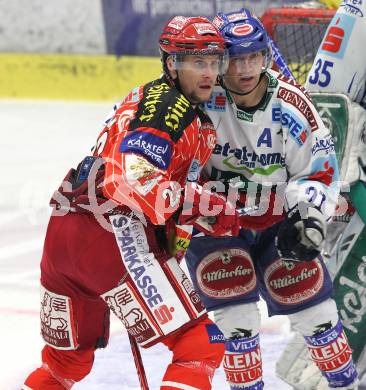 EBEL. Eishockey Bundesliga. EC Pasut VSV gegen KAC. Wolfgang Kromp, (VSV), Jason Morgan  (KAC). Villach, am 5.2.2010.
Foto: Kuess 


---
pressefotos, pressefotografie, kuess, qs, qspictures, sport, bild, bilder, bilddatenbank