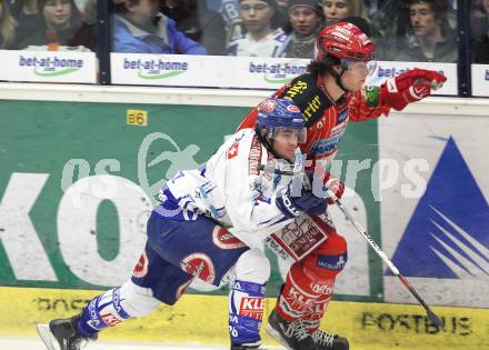 EBEL. Eishockey Bundesliga. EC Pasut VSV gegen KAC. Christoph Martinz (VSV), Thomas Hundertpfund  (KAC). Villach, am 5.2.2010.
Foto: Kuess 


---
pressefotos, pressefotografie, kuess, qs, qspictures, sport, bild, bilder, bilddatenbank