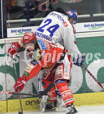 EBEL. Eishockey Bundesliga. EC Pasut VSV gegen KAC. Guenther Lanzinger (VSV), Silvio Jakobitsch  (KAC). Villach, am 5.2.2010.
Foto: Kuess 


---
pressefotos, pressefotografie, kuess, qs, qspictures, sport, bild, bilder, bilddatenbank