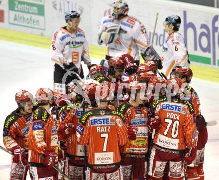 EBEL. Eishockey Bundesliga. KAC gegen EHC LIWEST Linz. Jubel KAC. Klagenfurt, am 7.2.2010.
Foto: Kuess

---
pressefotos, pressefotografie, kuess, qs, qspictures, sport, bild, bilder, bilddatenbank