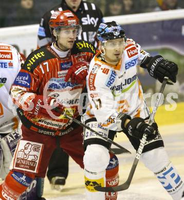 EBEL. Eishockey Bundesliga. KAC gegen EHC LIWEST Linz. Gregor Hager, (KAC), Rich Bronilla (Linz). Klagenfurt, am 7.2.2010.
Foto: Kuess

---
pressefotos, pressefotografie, kuess, qs, qspictures, sport, bild, bilder, bilddatenbank