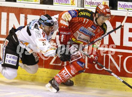 EBEL. Eishockey Bundesliga. KAC gegen EHC LIWEST Linz. Gregor Hager, (KAC), Michael Mayr (Linz). Klagenfurt, am 7.2.2010.
Foto: Kuess

---
pressefotos, pressefotografie, kuess, qs, qspictures, sport, bild, bilder, bilddatenbank