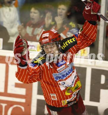 EBEL. Eishockey Bundesliga. KAC gegen EHC LIWEST Linz. Torjubel Markus Poeck (KAC). Klagenfurt, am 7.2.2010.
Foto: Kuess

---
pressefotos, pressefotografie, kuess, qs, qspictures, sport, bild, bilder, bilddatenbank