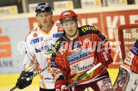 EBEL. Eishockey Bundesliga. KAC gegen EHC LIWEST Linz. Kirk Furey (KAC), Robert Shearer (Linz). Klagenfurt, am 7.2.2010.
Foto: Kuess

---
pressefotos, pressefotografie, kuess, qs, qspictures, sport, bild, bilder, bilddatenbank