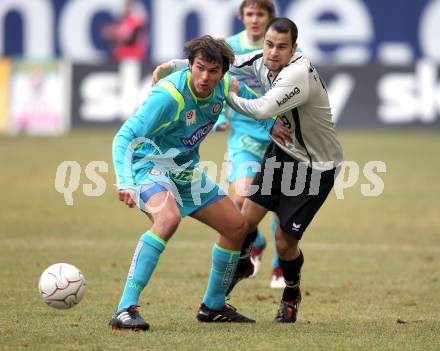 Fussball. Tipp3-Bundesliga. SK Austria Kaernten gegen SK Puntigamer Sturm Graz. Leonhard Kaufmann, (Austria Kaernten),  Fabian Lamotte (Graz). Klagenfurt, 14.2.2010.
Foto: Kuess 

---
pressefotos, pressefotografie, kuess, qs, qspictures, sport, bild, bilder, bilddatenbank