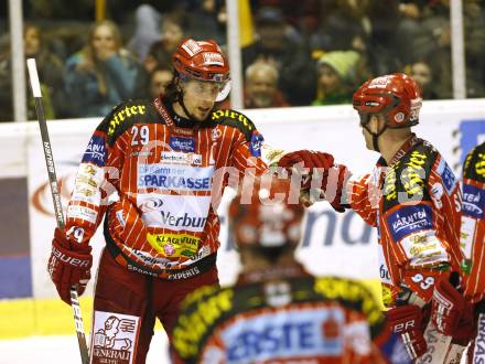 EBEL. Eishockey Bundesliga. KAC gegen HDD TILIA Olimpija Ljubljana. Torjubel KAC, BRANDNER Christoph, SHANTZ Jeffery. Klagenfurt, am 19.2.2010.
Foto: Kuess

---
pressefotos, pressefotografie, kuess, qs, qspictures, sport, bild, bilder, bilddatenbank