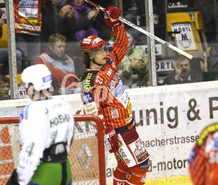 EBEL. Eishockey Bundesliga. KAC gegen HDD TILIA Olimpija Ljubljana. Torjubel HUNDERTPFUND Thomas (KAC). Klagenfurt, am 19.2.2010.
Foto: Kuess

---
pressefotos, pressefotografie, kuess, qs, qspictures, sport, bild, bilder, bilddatenbank