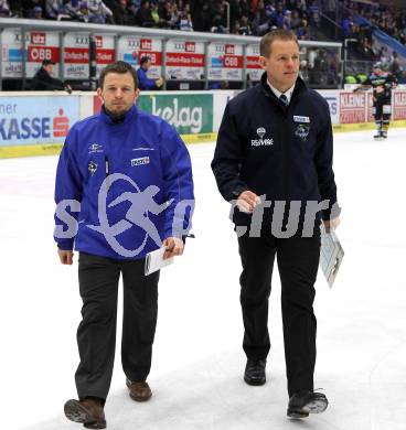 EBEL. Eishockey Bundesliga. EC Pasut VSV gegen EHC LIWEST Linz.  Markus Kerschbaumer, Trainer Johan Stroemwall (VSV). Villach, am 19.2.2010.
Foto: Kuess 


---
pressefotos, pressefotografie, kuess, qs, qspictures, sport, bild, bilder, bilddatenbank