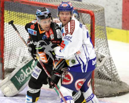 EBEL. Eishockey Bundesliga. EC Pasut VSV gegen EHC LIWEST Linz.  Mickey Elick, (VSV),  Gregor Baumgartner (Linz). Villach, am 19.2.2010.
Foto: Kuess 


---
pressefotos, pressefotografie, kuess, qs, qspictures, sport, bild, bilder, bilddatenbank