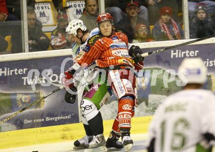 EBEL. Eishockey Bundesliga. KAC gegen HDD TILIA Olimpija Ljubljana. GEIER Manuel (KAC), BERLISK Nejc (Laibach). Klagenfurt, am 19.2.2010.
Foto: Kuess

---
pressefotos, pressefotografie, kuess, qs, qspictures, sport, bild, bilder, bilddatenbank