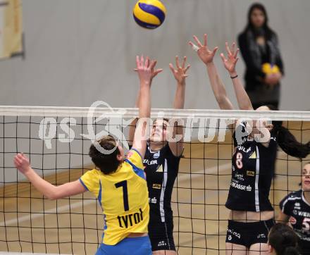 Volleyball WVL. ATSC Wildcats gegen VC Tirol. Rosalinda Seidl, Birgit Wuestenhagen (Wildcats). Klagenfurt, am 20.2.2010.
Foto: Kuess
---
pressefotos, pressefotografie, kuess, qs, qspictures, sport, bild, bilder, bilddatenbank