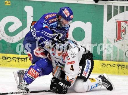 EBEL. Eishockey Bundesliga. EC Pasut VSV gegen EHC LIWEST Linz.  Nikolas Petrik, (VSV),  Brandan Buckley (Linz). Villach, am 23.2.2010.
Foto: Kuess 


---
pressefotos, pressefotografie, kuess, qs, qspictures, sport, bild, bilder, bilddatenbank