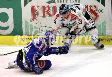 EBEL. Eishockey Bundesliga. EC Pasut VSV gegen EHC LIWEST Linz.  Guenther Lanzinger, (VSV),  Markus Schlacher (Linz). Villach, am 23.2.2010.
Foto: Kuess 


---
pressefotos, pressefotografie, kuess, qs, qspictures, sport, bild, bilder, bilddatenbank