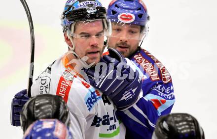 EBEL. Eishockey Bundesliga. EC Pasut VSV gegen EHC LIWEST Linz.  Gerhard Unterluggauer, (VSV),  Patrick Leahy (Linz). Villach, am 23.2.2010.
Foto: Kuess 


---
pressefotos, pressefotografie, kuess, qs, qspictures, sport, bild, bilder, bilddatenbank