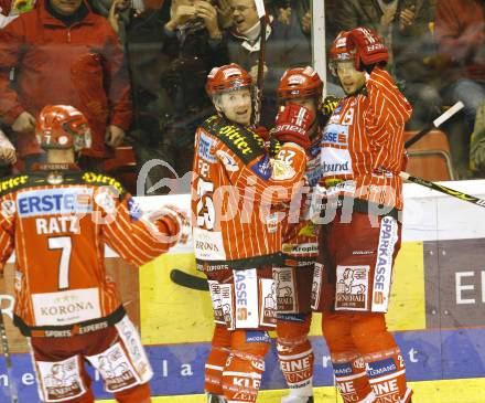 EBEL. Eishockey Bundesliga. KAC gegen EC Red Bull Salzburg. Torjubel KAC. Klagenfurt, am 23.2.2010.
Foto: Kuess

---
pressefotos, pressefotografie, kuess, qs, qspictures, sport, bild, bilder, bilddatenbank