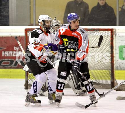 Eishockey Carinthian Hockey League CHL.  EC Tarco Woelfe Klagenfurt gegen EC Feld am See. Stefan Knafl (Tarco), Lenar Gelfanov (Feld am See). Klagenfurt, am 25.2.2010.
Foto: Kuess

---
pressefotos, pressefotografie, kuess, qs, qspictures, sport, bild, bilder, bilddatenbank