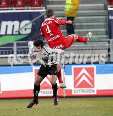 Fussball. Tipp3-Bundesliga. SK Austria Kelag Kaernten  gegen KSV Superfund Kapfenberger SV. Goran Aleksic,  (Austria Kaernten), Gerald Gansterer (Kapfenberg). Klagenfurt, 27.2.2010. 
Foto: Kuess

---
pressefotos, pressefotografie, kuess, qs, qspictures, sport, bild, bilder, bilddatenbank