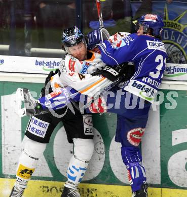 EBEL. Eishockey Bundesliga. EC Pasut VSV gegen EHC LIWEST Linz.  Andreas Kristler, (VSV),  Brendan Buckley (Linz). Villach, am 28.2.2010.
Foto: Kuess 


---
pressefotos, pressefotografie, kuess, qs, qspictures, sport, bild, bilder, bilddatenbank