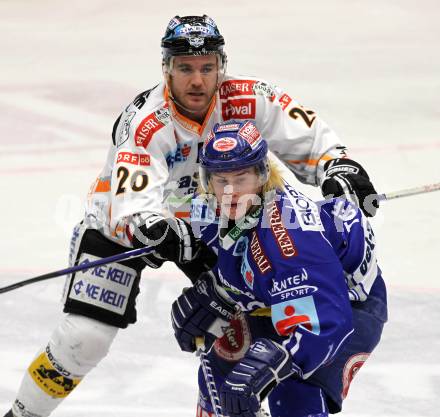 EBEL. Eishockey Bundesliga. EC Pasut VSV gegen EHC LIWEST Linz.  Nico Toff, (VSV),  Brad Purdie (Linz). Villach, am 28.2.2010.
Foto: Kuess 


---
pressefotos, pressefotografie, kuess, qs, qspictures, sport, bild, bilder, bilddatenbank