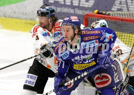 EBEL. Eishockey Bundesliga. EC Pasut VSV gegen EHC LIWEST Linz.  Kiel McLeod, (VSV),  Brendan Buckley (Linz). Villach, am 28.2.2010.
Foto: Kuess 


---
pressefotos, pressefotografie, kuess, qs, qspictures, sport, bild, bilder, bilddatenbank