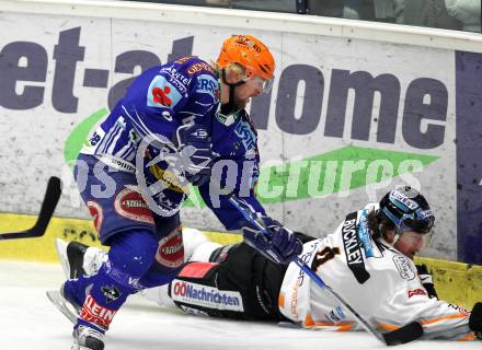 EBEL. Eishockey Bundesliga. EC Pasut VSV gegen EHC LIWEST Linz.  Roland Kaspitz, (VSV), Brendan Buckley (Linz). Villach, am 28.2.2010.
Foto: Kuess 


---
pressefotos, pressefotografie, kuess, qs, qspictures, sport, bild, bilder, bilddatenbank