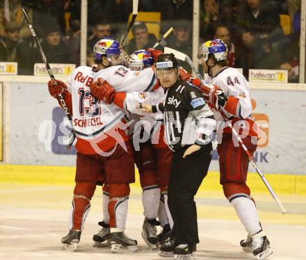 EBEL. Eishockey Bundesliga. KAC gegen EC Red Bull Salzburg. Jubel  (Salzburg). Klagenfurt, am 28.2.2010.
Foto: Kuess 

---
pressefotos, pressefotografie, kuess, qs, qspictures, sport, bild, bilder, bilddatenbank