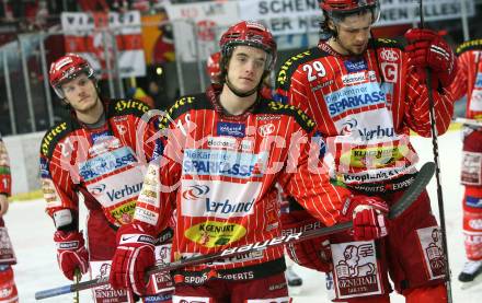 EBEL. Eishockey Bundesliga. EC Red Bull Salzburg gegen KAC. Manuel Geier, Silvio Jakobitsch, Christoph Brandner (KAC). Salzburg, am 7.3.2010.
Foto: Kuess 

---
pressefotos, pressefotografie, kuess, qs, qspictures, sport, bild, bilder, bilddatenbank