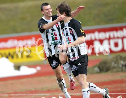 Fussball. Regionalliga. WAC/St. Andrae gegen SV Bad Aussee.  Torjubel Christian Falk, Devid Stanisavljevic (WAC/St. Andrae). Wolfsberg, 13.3.2010. 
Foto: Kuess

---
pressefotos, pressefotografie, kuess, qs, qspictures, sport, bild, bilder, bilddatenbank