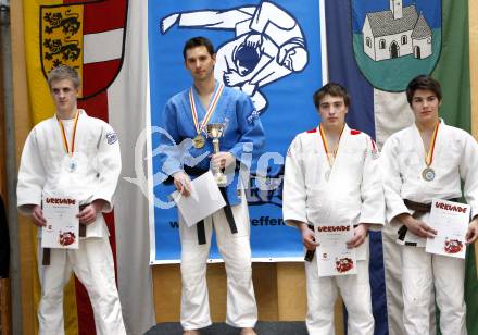 Judo. Kaerntner Meisterschaften. (+60kg - 66kg). 2. Philipp Hinteregger, 1. Robert Niehoff, 3. Juergen Jevsnikar, Florian Reimann. Feldkirchen, 14. 3. 2010.
Foto: Kuess
---
pressefotos, pressefotografie, kuess, qs, qspictures, sport, bild, bilder, bilddatenbank