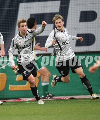 Fussball Bundesliga. SK Austria Kaernten gegen SV Josko Ried. Torjubel Peter Pucker, Stefan Hierlaender (Kaernten). Klagenfurt, am 20.3.2010.
Foto: Kuess
---
pressefotos, pressefotografie, kuess, qs, qspictures, sport, bild, bilder, bilddatenbank