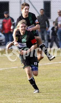 Fussball Regionalliga. SC St. Stefan/Lav. gegen SK St. Andrae/Lavanttal. Torjubel Feimuth Guenther, Baumgartner Stephan (St. Stefan). Klagenfurt, 20.3.2010.
Foto: Kuess
---
pressefotos, pressefotografie, kuess, qs, qspictures, sport, bild, bilder, bilddatenbank