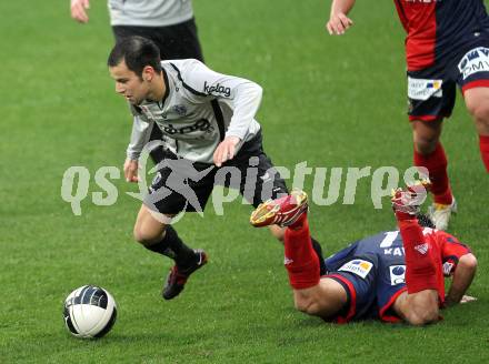 Fussball. OEFB Stiegl Cup. SK Austria Kelag Kaernten  gegen Rapid Wien. Leonhard Kaufmann, (Austria Kaernten), Veli Kavlak (Rapid Wien). Klagenfurt, 31.3.2010. 
Foto: Kuess

---
pressefotos, pressefotografie, kuess, qs, qspictures, sport, bild, bilder, bilddatenbank