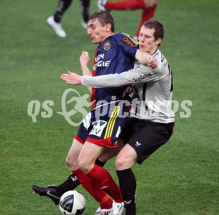 Fussball. OEFB Stiegl Cup. SK Austria Kelag Kaernten  gegen Rapid Wien. Daniel Gramann, (Austria Kaernten), Nikica Jelavic (Rapid Wien). Klagenfurt, 31.3.2010. 
Foto: Kuess

---
pressefotos, pressefotografie, kuess, qs, qspictures, sport, bild, bilder, bilddatenbank