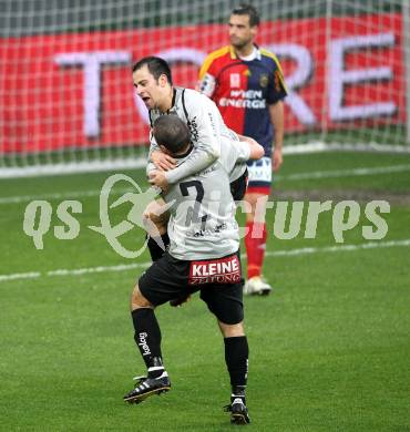 Fussball. OEFB Stiegl Cup. SK Austria Kelag Kaernten  gegen Rapid Wien. Torjubel Leonhard Kaufmann, Marco Salvatore (Austria Kaernten). Klagenfurt, 31.3.2010. 
Foto: Kuess

---
pressefotos, pressefotografie, kuess, qs, qspictures, sport, bild, bilder, bilddatenbank