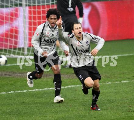 Fussball. OEFB Stiegl Cup. SK Austria Kelag Kaernten  gegen Rapid Wien. Torjubel Leonhard Kaufmann, Sandro Ferreira Da Silva (Austria Kaernten). Klagenfurt, 31.3.2010. 
Foto: Kuess

---
pressefotos, pressefotografie, kuess, qs, qspictures, sport, bild, bilder, bilddatenbank