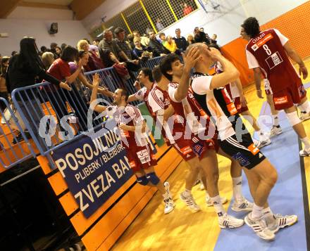 Volleyball. AVL-Halbfinale. SK Posojilnica Aich/Dob gegen hotVolleys. Jubel (hotVolleys). Prevalje, 1.4.2010
Foto: Kuess 

---
pressefotos, pressefotografie, kuess, qs, qspictures, sport, bild, bilder, bilddatenbank