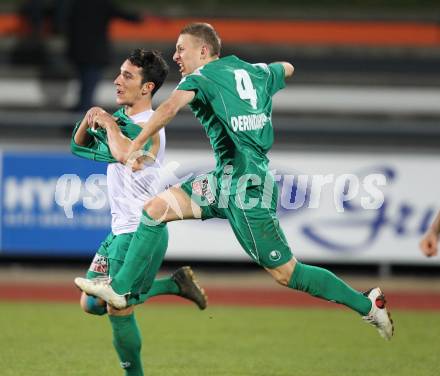 Fussball. Regionalliga. SK St. Andrae/Lavanttal gegen DSV Leoben. Torjubel Boehmer David, Marcel Derndorfer (Leoben). Wolfsberg, 9.4.2010. 
Foto: Kuess
---
pressefotos, pressefotografie, kuess, qs, qspictures, sport, bild, bilder, bilddatenbank