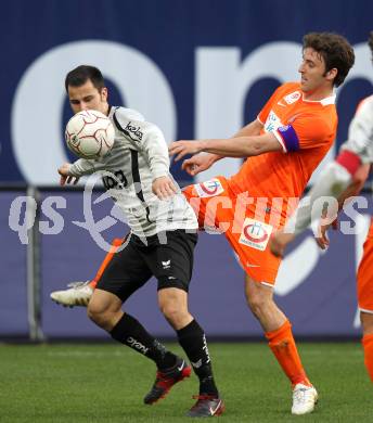 Fussball. Bundesliga. SK Austria Kelag Kaernten gegen FK Austria Wien.  Leonhard Kaufmann, (Austria Kaernten), Joachim Standfest (Wien). Klagenfurt, 17.4.2010. 
Foto: Kuess

---
pressefotos, pressefotografie, kuess, qs, qspictures, sport, bild, bilder, bilddatenbank