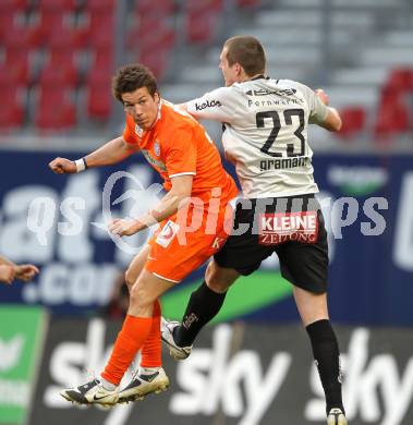 Fussball. Bundesliga. SK Austria Kelag Kaernten gegen FK Austria Wien.  Daniel Gramann, (Austria Kaernten), Roland Linz (Wien). Klagenfurt, 17.4.2010. 
Foto: Kuess

---
pressefotos, pressefotografie, kuess, qs, qspictures, sport, bild, bilder, bilddatenbank