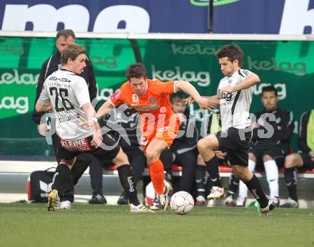 Fussball. Bundesliga. SK Austria Kelag Kaernten gegen FK Austria Wien.  Michael Sollbauer, Luka Elsner,  (Austria Kaernten), Roland Linz (Wien). Klagenfurt, 17.4.2010. 
Foto: Kuess

---
pressefotos, pressefotografie, kuess, qs, qspictures, sport, bild, bilder, bilddatenbank