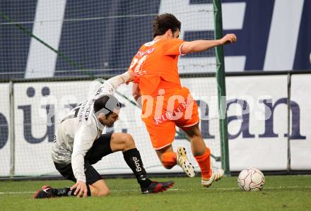 Fussball. Bundesliga. SK Austria Kelag Kaernten gegen FK Austria Wien.  Leonhard Kaufmann, (Austria Kaernten), Joachim Standfest (Wien). Klagenfurt, 17.4.2010. 
Foto: Kuess

---
pressefotos, pressefotografie, kuess, qs, qspictures, sport, bild, bilder, bilddatenbank