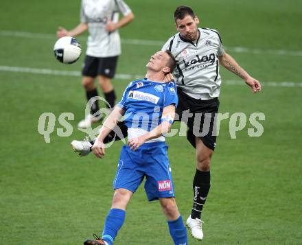 Fussball OEFB Stiegl Cup. SK Austria Kaernten gegen SC Magna Wr. Neustadt. Oliver Pusztai (Kaernten), Johannes Aigner  (Wr. Neustadt). Klagenfurt, am 20.4.2010.
Foto: Kuess
---
pressefotos, pressefotografie, kuess, qs, qspictures, sport, bild, bilder, bilddatenbank