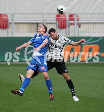 Fussball OEFB Stiegl Cup. SK Austria Kaernten gegen SC Magna Wr. Neustadt. Oliver Pusztai (Kaernten), Johannes Aigner  (Wr. Neustadt). Klagenfurt, am 20.4.2010.
Foto: Kuess
---
pressefotos, pressefotografie, kuess, qs, qspictures, sport, bild, bilder, bilddatenbank