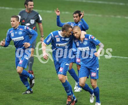 Fussball OEFB Stiegl Cup. SK Austria Kaernten gegen SC Magna Wr. Neustadt. Torjubel  (Wr. Neustadt). Klagenfurt, am 20.4.2010.
Foto: Kuess
---
pressefotos, pressefotografie, kuess, qs, qspictures, sport, bild, bilder, bilddatenbank