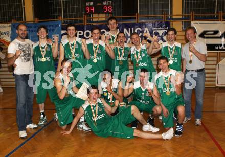 Basketball. Kaerntner Liga. Finale. KOS Klagenfurt gegen Woerthersee Piraten. Jubel Piraten. Klagenfurt, 6.5.2010.
Foto: Kuess
---
pressefotos, pressefotografie, kuess, qs, qspictures, sport, bild, bilder, bilddatenbank