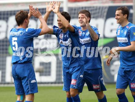 Fussball. Tipp3-Bundesliga. SK Austria Kaernten gegen SC Magna Wiener Neustadt. Torjubel Wiener Neustadt. Klagenfurt, 13.5.2010. 
Foto: Kuess 

---
pressefotos, pressefotografie, kuess, qs, qspictures, sport, bild, bilder, bilddatenbank