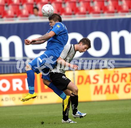 Fussball. Tipp3-Bundesliga. SK Austria Kaernten gegen SC Magna Wiener Neustadt. Matthias Wrienz, (Austria Kaernten), Thomas Helly (Wr. Neustadt). Klagenfurt, 13.5.2010. 
Foto: Kuess 

---
pressefotos, pressefotografie, kuess, qs, qspictures, sport, bild, bilder, bilddatenbank